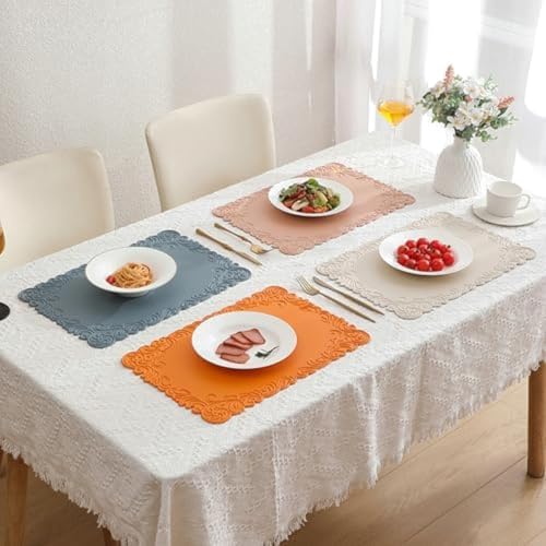Set de table rectangulaire chic beige à motif floral texturé haute qualité - 4