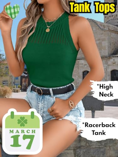 Image of ChiaoLezhee Women's Summer Knit Tank Tops, Racerback High Neck Lightweight Sweater Vest, Dressy Casual Outfits