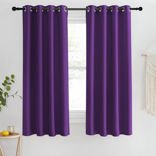 NICETOWN Blackout Short Curtain 63 inches Long for Windows, Thermal Insulated Curtain Grommet Room Darkening Window Treatment for Bedroom/Living Room, 1 Panel, W46 x L63, Royal Purple