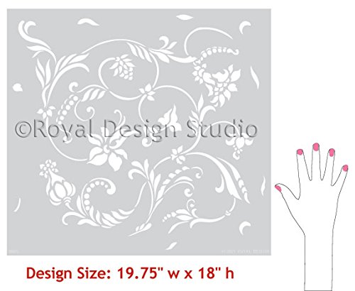 Flourish Allover Wall Stencil - Flower And Vine Wallpaper Design For Painting #TOP5