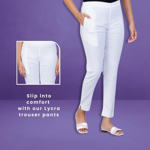 Image of Happy Bunny Cotton Blend Lycra Kurti Pants for Women, Soft 30% Stretch Full Length Trousers with Elastic Waist & Zip Pocket, Ideal for Office, Work, Casual, Home Wear Breathable Slim Fit