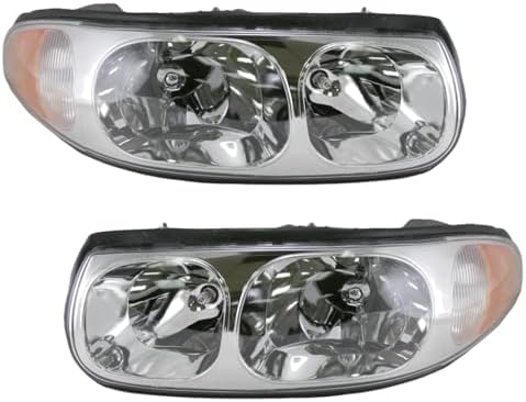 TRQ Driver and Passenger Side Headlight Assembly 2 Piece Set Compatible with 20002005 Buick LeSabre without Lined or Fluted Hi-Beam Lens - 1