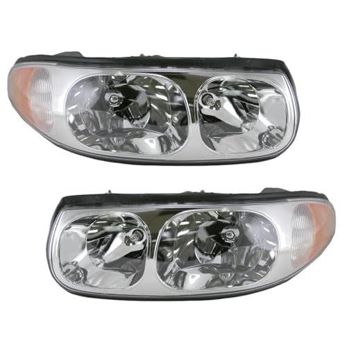 TRQ Driver and Passenger Side Headlight Assembly 2 Piece Set Compatible with 20002005 Buick LeSabre without Lined or Fluted Hi-Beam Lens