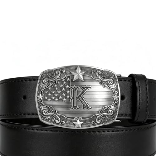 Image of Western Belt Buckle for Men Vintage Cowboy Rodeo Texas Initial Letter ABCDJMR to Z Belt Buckles