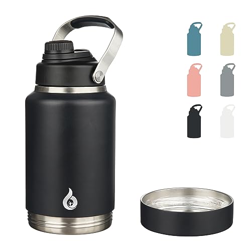 Image of BJPKPK 64oz Insulated Water Bottles, Dishwasher Safe Half gallon Water Bottle with Metal Handle, BPA Free Spout Lid & Detachable Bowl, Large Stainless Steel Jugs, Black