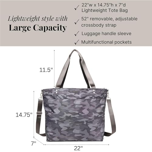 Image of Baggallini Carryall Tote - Lightweight Nylon Zipper Top Weekender Travel Beach Bag w /Luggage Sleeve