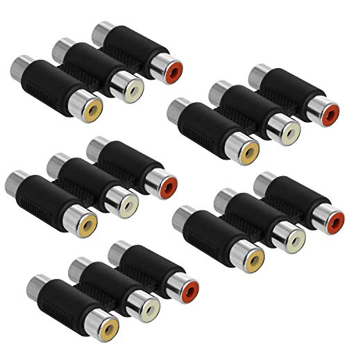 AYECEHI RCA Coupler 5 Pack Audio Video Female to Female Connector 3-RCA Jacks to 3-RCA Jacks Adapter Jointer - White/Red/Yellow