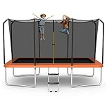 Goplus 8FT x 14FT Rectangular Trampoline, 440LBS Bearing Recreational Trampolines w/Enclosure Net & Non-Slip Ladder, Waterproof Pad, ASTM Approved Bounce Outdoor Trampoline for Kids Adults (Orange)