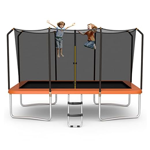 Goplus 8FT x 14FT Rectangular Trampoline, 440LBS Bearing Recreational Trampolines w/ Enclosure Net & Non-Slip Ladder, Waterproof Pad, ASTM Approved Bounce Outdoor Trampoline for Kids Adults (Orange)