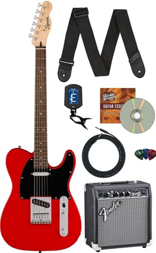 Fender Squier ソニックテレキャスター - トリノレッドバンドル フロントマン 10G アンプ、チューナー、ストラップ、ケーブル、ピック、Austin Bazaar Guitar DVD