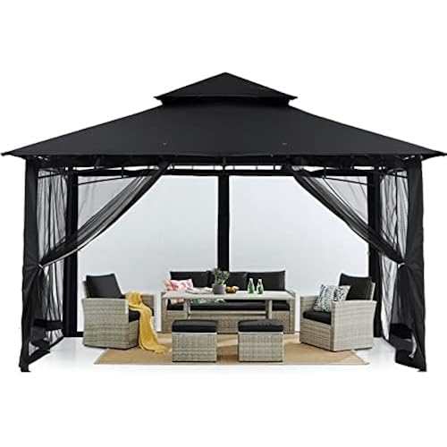 MASTERCANOPY Outdoor Garden Gazebo for Patios with Stable Steel Frame and Netting Walls (10x12,Black)