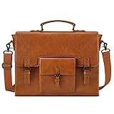 Leather Messenger Bag for Men 15.6 Inch Waterproof Vintage Leather Laptop Briefcase Large Satchel Shoulder Bag Office Travel College Computer Laptop Bag, Brown