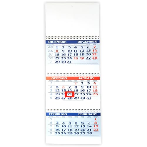 Agendepoint.it - Wandkalender 2025 drieluik A 3 zonder blauwe en rode spiralen 31 x 86 cm 3 maanden