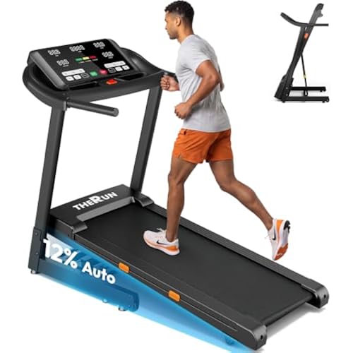 THERUN Home Treadmill with Incline 15% Auto Adjust, 3.0 HP Treadmill with LED Strip, Heart Rate Monitoring Incline,16.5" Wider Running Belt