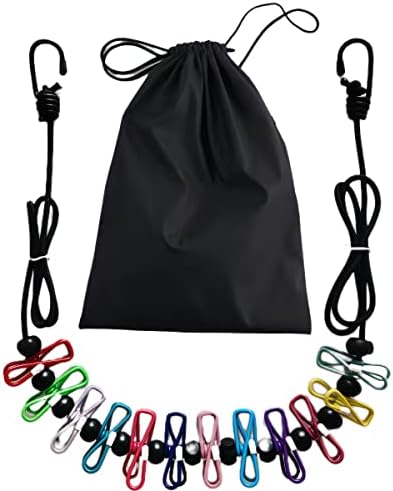 Retractable Travel Clothesline with 12 Clothes Clips, Portable Stretchy Elastic Camping Clothes Line for Outdoor Camping or Indoor Laundry Use