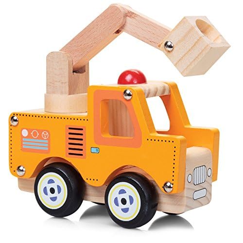Tobar Kran-Wagen/Werkstatt-Wagen/Baustelle Holz-Spielzeug-Auto 13 cm lang