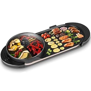 Hot Pot with Grill, 2 in 1 Electric BBQ Grill Hot Pot 28inch, 2000W Non-Stick Barbecue Grill Indoor,Separate Dual Temperature Control