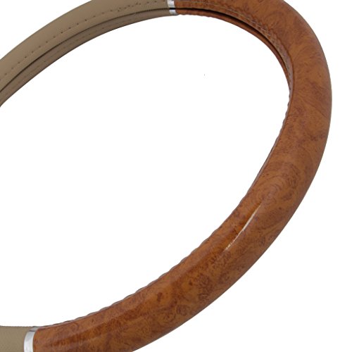 Bdk Light Wood Grain Car Steering Wheel Cover, Standard 15 Inch With Beige Faux Leather Grip, Made To Fit Most Auto Truck Van Suv #TOP3