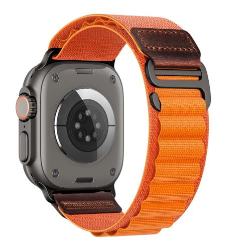 Image of MRAIN-H Leather Design Compatible with Apple Watch Bands Ultra 3 2 1 (49mm) & Series 11 10 9 8 7 6 5 4 SE 3 2 1 (46mm 45mm 44mm), Soft Stretchy Nylon Sport Band for iWatch Men Women