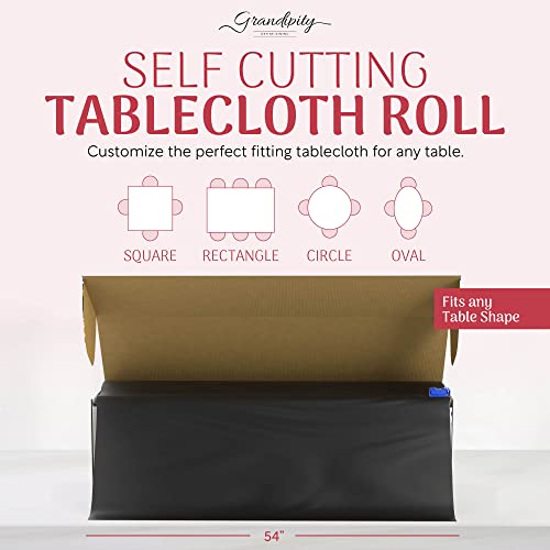 Grandipity Plastic Tablecloth Roll – 54" X300' Black Plastic Table Cloths For Parties Disposable With Cutter Box - Cut To Size Disposable Tablecloth Plastic Table Cover For Rectangle & Round #TOP1