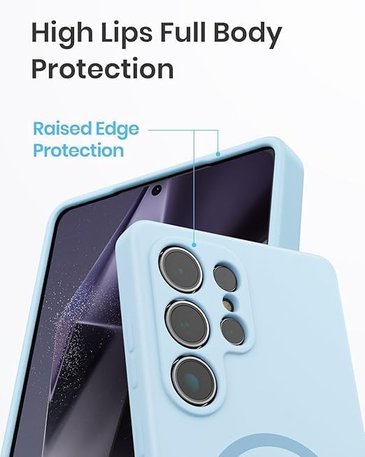 Image of DIZORO Microfiber Candy Case Compatible for Samsung S25 Ultra 5g Magnetic Silicone Case, Compatible with MagSafe Shockproof, Slim, Anti-Scratch Soft Non-Slip Full Body Protective Back Cover (Sky.)