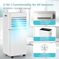 Electactic Mobile Klimagerät 10000 BTU leise für Schlafzimmer, Büro und kleine Räume, 3 in 1 Kühlung, Luftentfeuchter und Ventilator, automatische Verdunstung, 2 Geschwindigkeiten – Ansicht 2