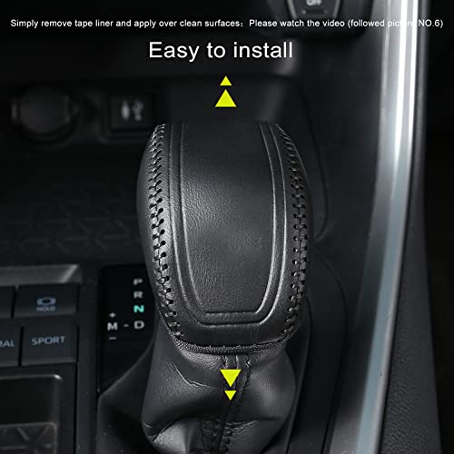 Yakaney For Toyota Rav4 2019-2023 Gear Shift Knob Cover, Genuine Leather Interior Protective Gear Shift Trim For Toyota Highlander 2020-2023- Black Trim #TOP3