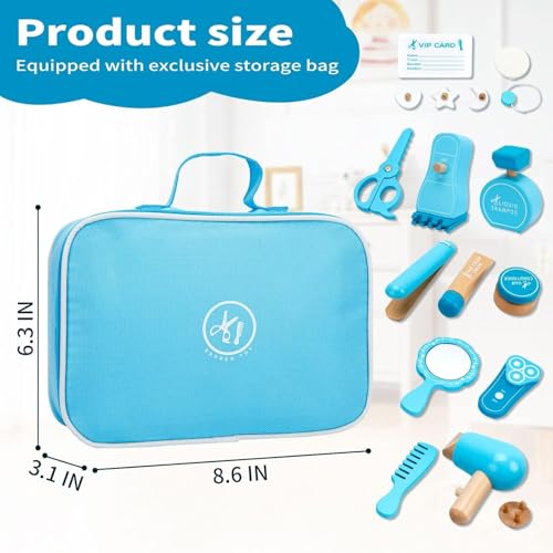 Image of Wudly Wooden Hair Dresser Play Set - Kids' Pretend Hair Salon with Mirror, Comb, Scissors, Hair Dryer & Styling Accessories for Imaginative Play