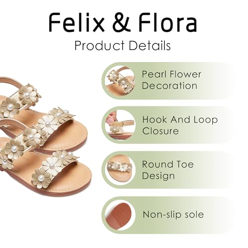 Image of Felix & Flora Toddler Girl Sandals - Flower Girl Dress Shoes Open Toe Little Kid Flats