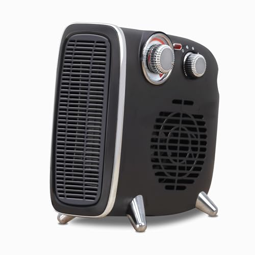Status Retro Fan Heater, 1800W Dual Position, 2 Heat Settings with Adjustable Thermostat, Black and Chrome Finish, FH2PR-1800W1PKB6