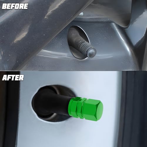 Image of Osilly Car Tire Stem Valve Caps, 8 PCS Aluminum Alloy Valve Stem Covers, Leak-Proof Tire Cap Cover Accessories, Hexgon Style Wheel Air Valve Caps for SUV Car Bike (Green)