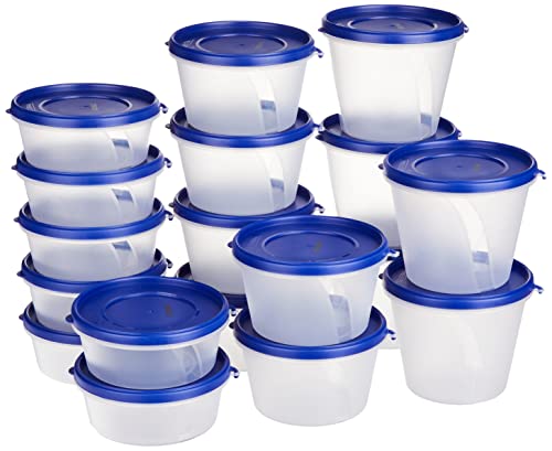 Amazon Brand – Solimo Nestable & Stackable Polypropylene Container Set, Round, Set Of 18, Blue