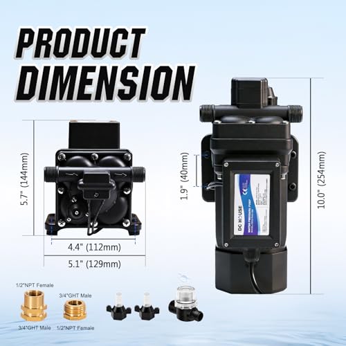 Image of DC HOUSE Continuous Duty 110V Brushless Water Pump, 6GPM 55PSI 4-Chamber Heavy Duty Self Priming Diaphragm Pump for Garden Irrigation, Agricultural Spraying, Pressure Washing & Water Transfer