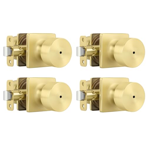 Goldenwarm Brushed Gold Door Knobs Interior, Privacy Bedroom Door Knob with Lock, Gold Interior Door Knobs Bathroom 4 Pack