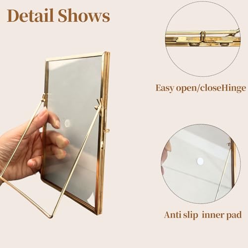 TLBTEK 2 Pcs 5x7 inch Desk double glass Photo frames kit,Gold brass metal Picture Frame vertical for Pressed Flowers,Clear DIY Vintage Artwork Display Frame by TLBTEK - Used condition - Image 6