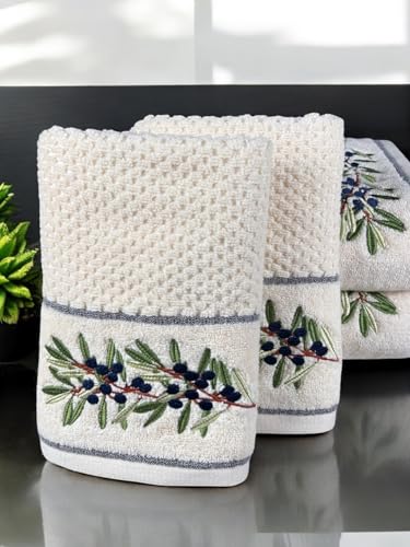 Image of SENSES By Riba Cotton Embroidered Towel Set, 550 GSM Soft & Absorbent, Antimicrobial, Oeko-Tex Certified | Ideal for Home & Gifting, Pack of 4 (2 Bath 27 inchX50 inch + 2 Hand Towels 16 inchX26 inch) - Style 17