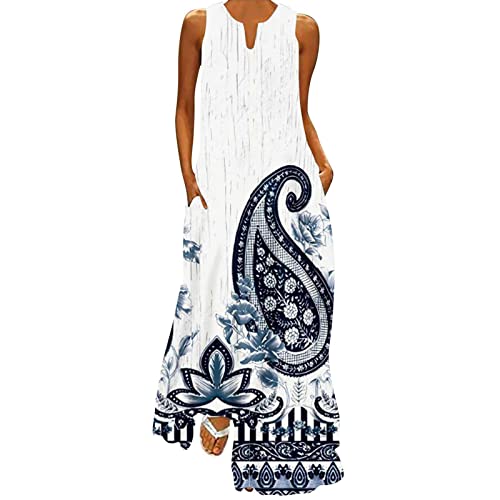 Black Dress Women-Floral Dress for Women Sleeveless V Neck Long Dress Plus Size Loose Maxi Dresses Boho Beach Sun Dresses with Pockets-Y2K Mini Dress