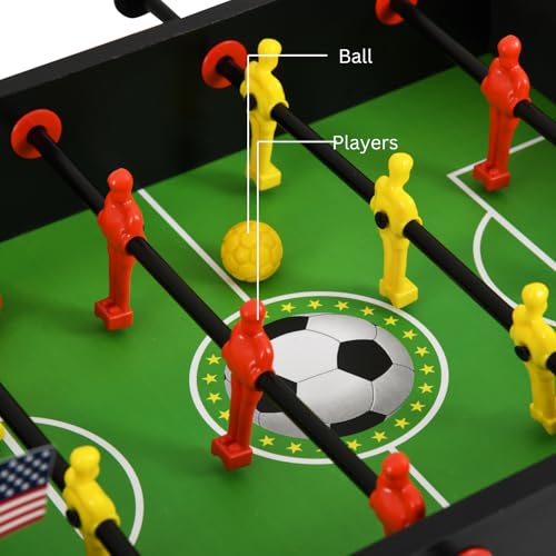 Image of Leosportz Foosball Table for Kids and Adults - Football Table Top Games | Mini Football Soccer Game | Indoor Games and Great Gift for Boys | 2 Handles and 6 Players Game (Black-Yellow, Medium)