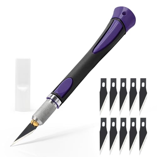 EHDIS Cuter Manualidades Precision con 10 Cuchillas de Película de aceite, Cuter de Precisioncon con Mango de Goma, para Cortar y Tallar, Morado