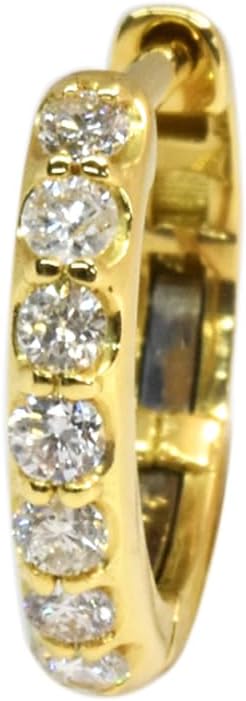 K18 中折れバネ式ダイヤフープピアス 2×11mm イエローゴールド 18金 小ぶり