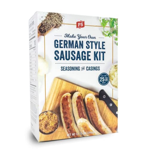 PS Seasoning German Style Sausage Kit - Includes Sausage Seasoning Mix and Casings for up to 25 lbs of Meat - Easy to Use, Complete with Instructions, For Pork, Beef, Venison, Wild Game