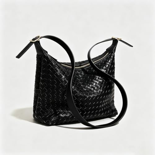 Image of Woven Leather Tote Bag For Women Crossbody Shoulder Bag Large Hobo Handbags Vegan Female Bag Vegetable Basket