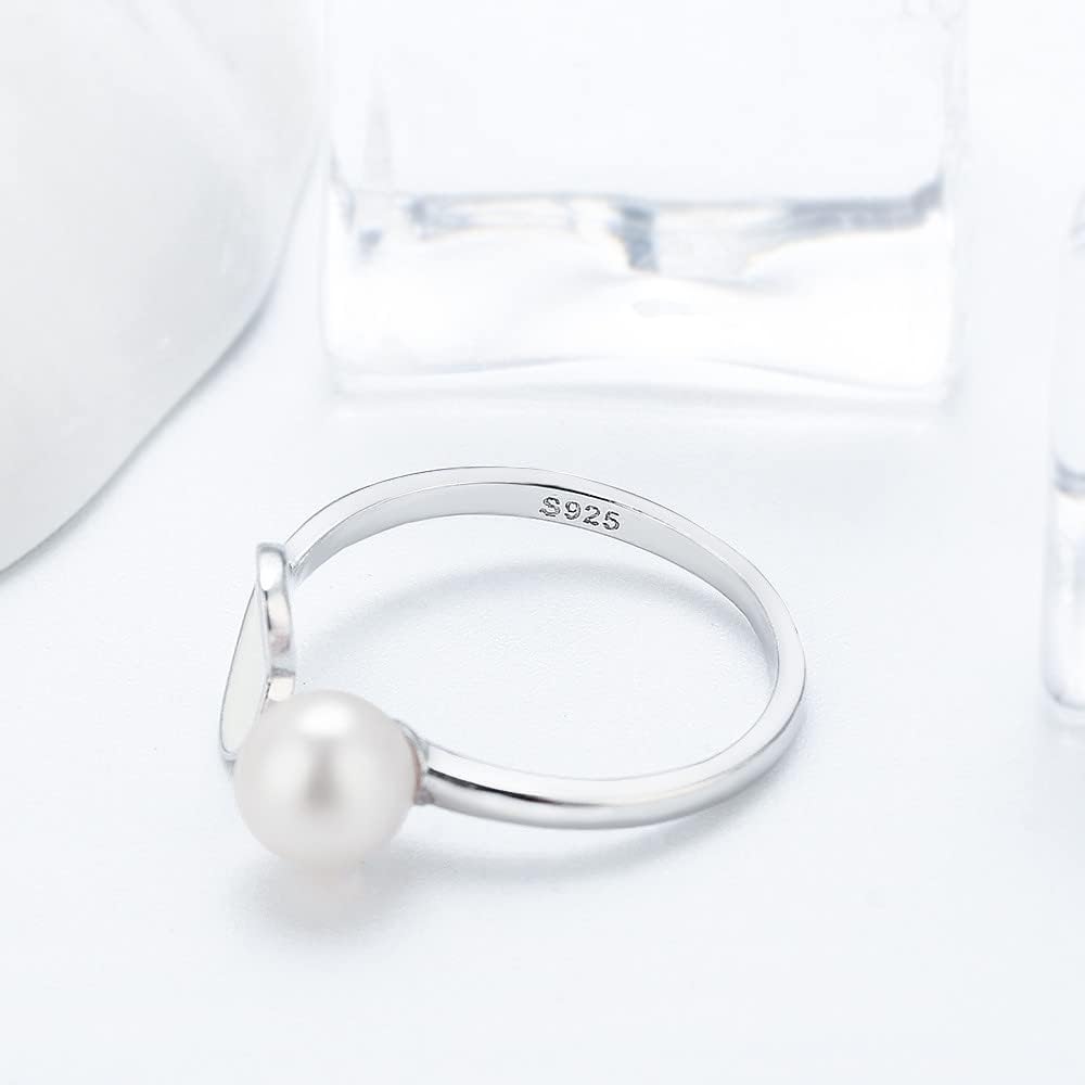 Sterling Silver Heart Design Ring Mounting for Women, Adjustable Ring Fittings Accessories for Pearl Jewelry Making