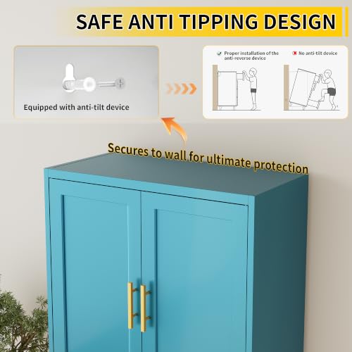 Image of Metal Pantry Cabinet, 71 inchH x 28 inchW x 14 inchD Pantry Cabinets with 2 Doors and 4 Adjustable Shelves, Kitchen Pantry Storage Cabinets, Metal Storage Cabinet for Kitchen, Dining Room, Living Room-Blue