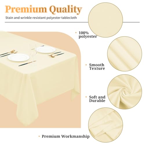 12 Pack Beige Tablecloths for Rectangle Tables Stain and Wrinkle Resistant Washable Polyester Tablecloth 72 x 120 Inch Table Cloth Rectangle Table 6-8 Foot Rectangle Table Cloth for Wedding Party by YMHPRIDE - Image 3