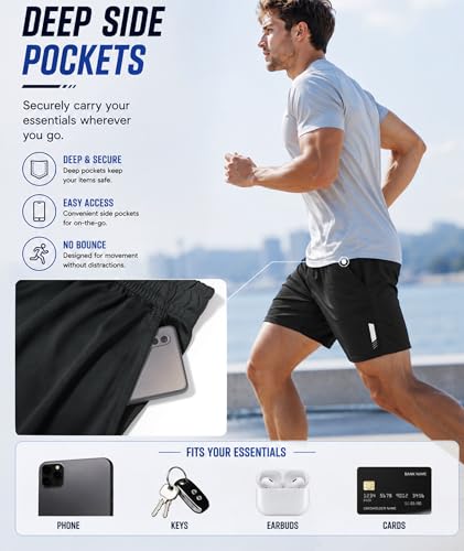 Little Beauty Mens Athletic Shorts Breathable Workout Gym Shorts with Pockets Fast Dry for Running and Casual Wear Black XL — view 2