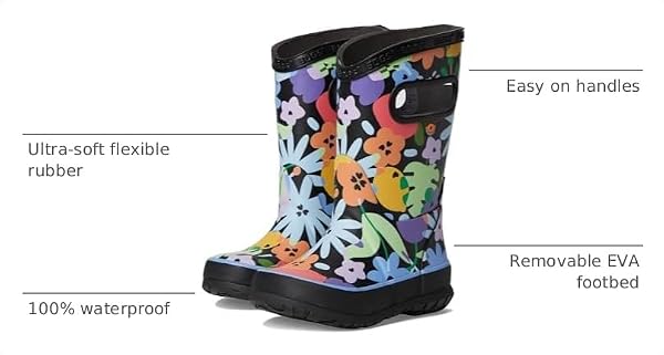 BOGS, Unisex, Rainboot Overlap Flowers (Toddler/Little Kid/Big Kid), Black Multi, 9, Medium by BOGS - Used condition - Image 2