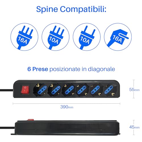 Atlantis Land Prolunga 1,5mt 6 Prese AC Interno Nero - 3