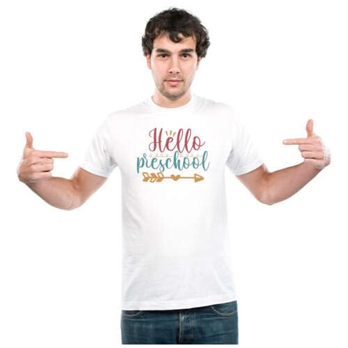 Unisex Round Neck Graphic ' School | Hello pre- School' Polyester T-Shirt White
