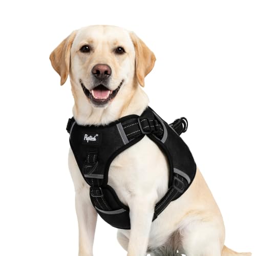 PUPTECK Dog Harness for Large Dogs, No Pull Step-in Pet Vest Harness, Adjustable Soft Padded Reflective Safe Night Walking, No Choke Easy On & Off, Black L